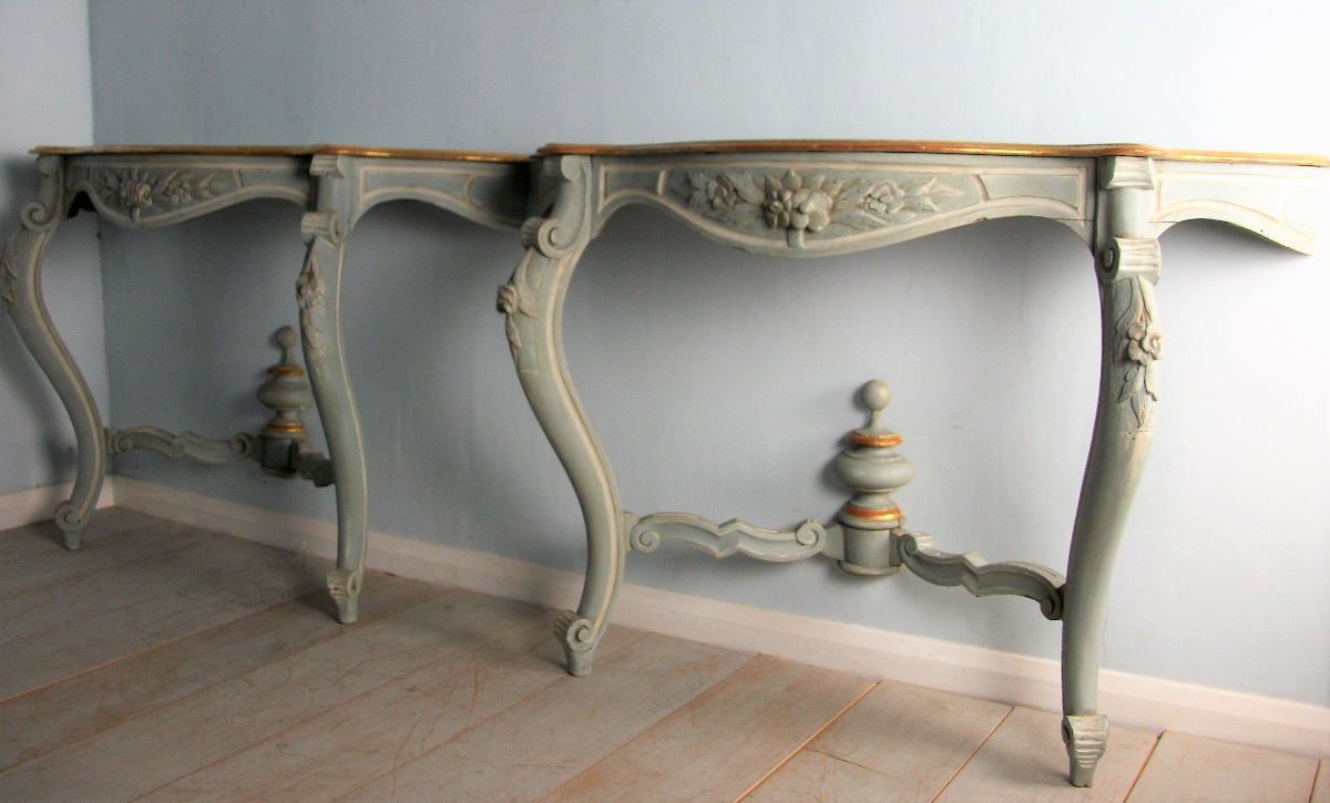 Pair of Painted and Gilded Italian Console Tables